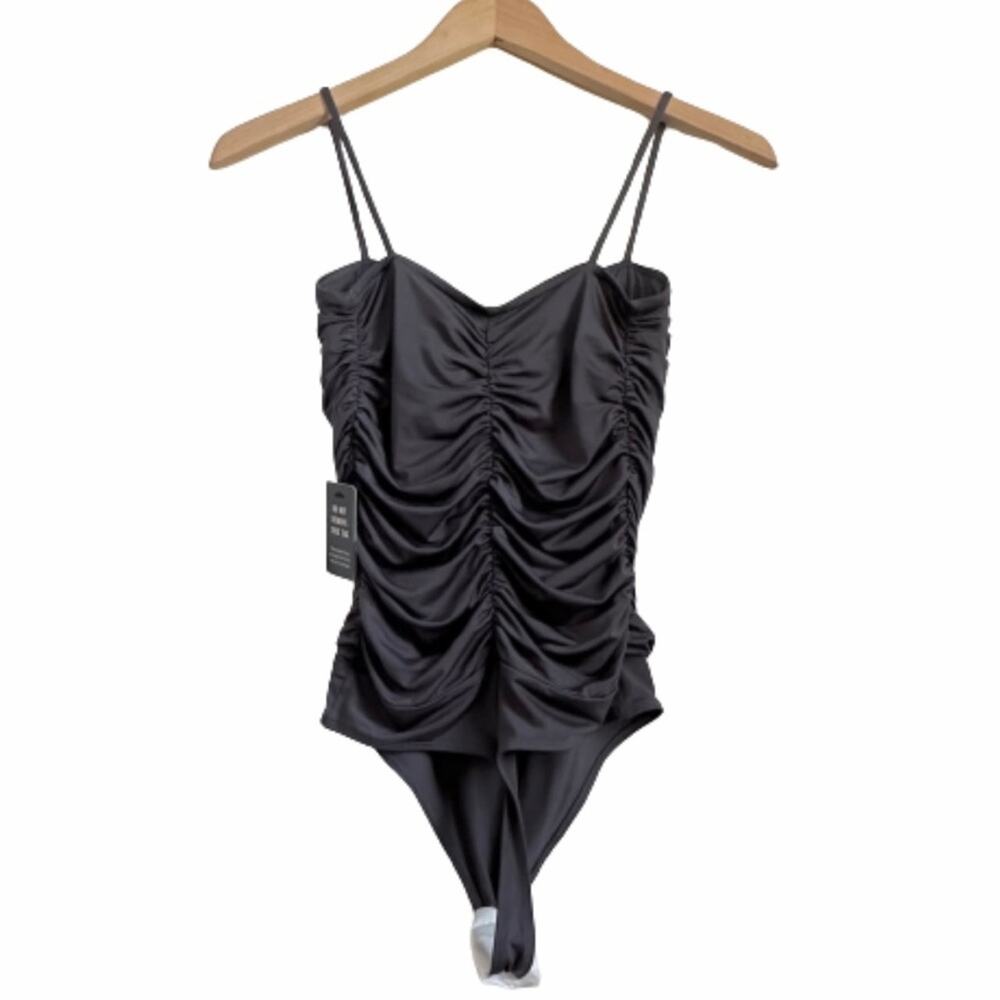 Express Bodysuit Top Sleeveless Ruched Shirred Contour Collection Gray XS NEW - Picture 5 of 13